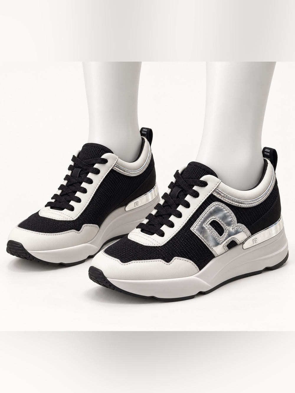 Rucoline Metallic R Platform Sneakers Black White Silver EU 36